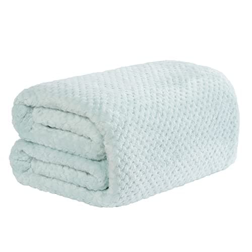 Image of Dreamscene Throws for Beds Double, Soft Cosy Warm Blanket for Bed Sofa Settee Honeycomb Waffle Mink Throw Blanket Fluffy Fleece Throws Travel Faux Fur Throw, Duck Egg Blue - 150 x 200cm