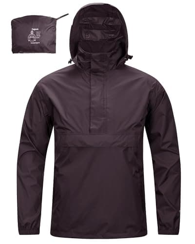 Image of 33,000ft Men's Rain Jacket with Hood Lightweight Waterproof Pullover Packable Raincoat Windbreaker Breathable For Outdoor Camping Hiking Riding, Dark Purple M