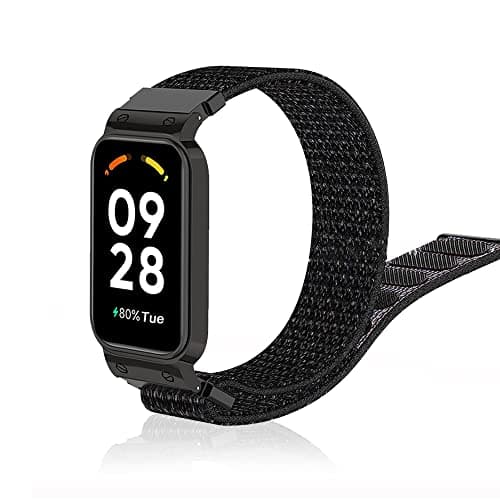 Image of Niboow Strap for Xiaomi Smart Band 8 Active/Redmi Smart Band 2, Men Women Children Nylon Soft Lightweight Breathable Watch Band for Xiaomi Smart Band 8 Active/Redmi Smart Band 2 - Black/Red