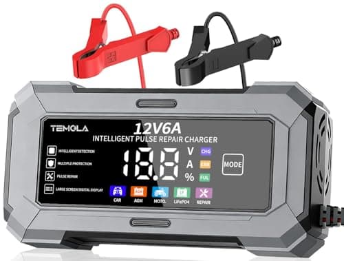 Image of TEMOLA Car Battery Charger & Trickle Charger for Car Battery with Pulse Repair & Digital Display, 12V Battery Maintainer Compatible with CAR AGM MOTO LiFePO4 Batteries