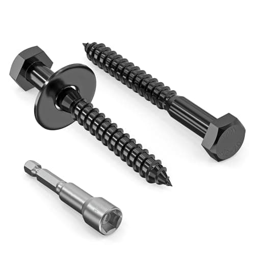 Image of Valorada 20Pcs M6 x 50mm Coach Screws, Heavy Duty Lag Bolts 304 Stainless Steel, 50mm Wood Screws, Hex Head Partial Thread Black Oxide, with Washers and Hex Socket Drill Bit