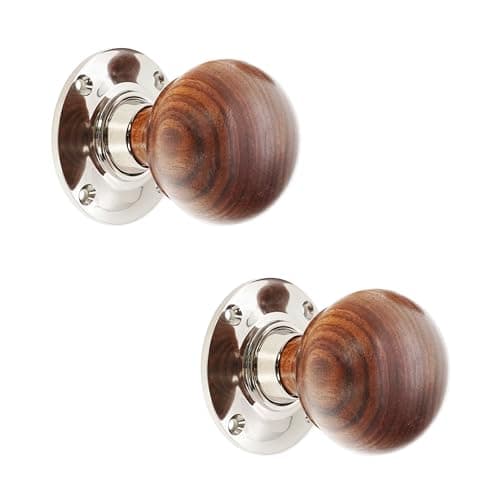 Image of Infinity Decor Pure Ebony Wood & Rosewood Door Knobs/Wooden Bun Victorian Mortice Rim Knob/Solid Brass Rose Plate Polished Nickel Finish (Rosewood Bun)