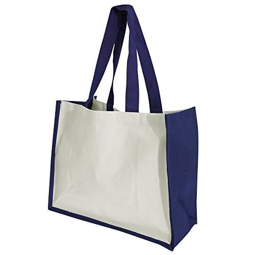 Image of Westford Mill W422 Classic Jute Shopper - Eco-Friendly Reusable Tote Bag - Navy