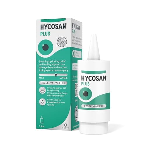 Image of Hycosan Plus - Dry Eye Drops with Hyaluronic Acid and Dexpanthenol for Soothing Hydrating Relief and Healing Support for Eyes Recovering from Injury or Surgery - Preservative Free - 225 Measured Doses