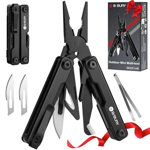 Image of BIBURY Multitools, EDC Mini Pocket Tool, Foldable Pliers with Window Breaker, Multi Tool for Emergency and Daily Use, Birthday Gifts for Men Women, EDC Gadgets Stocking Fillers Gifts for Men Dad-Black