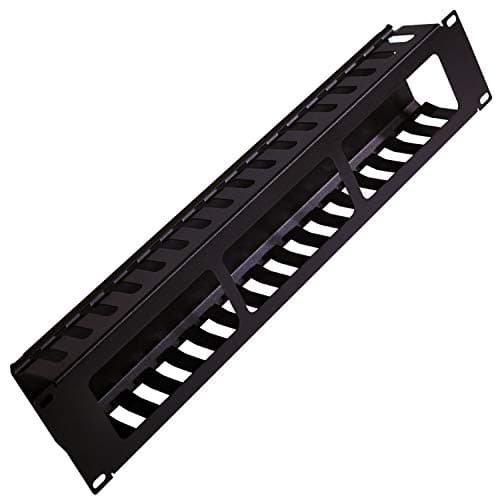 Image of 19" 2U Cable Tidy Management Blanking Rack Patch Panel – Vented Equipment Data Cabinet Module Plate Mount – Black Metal Cooling Empty Unit Cover & Fixing Screws