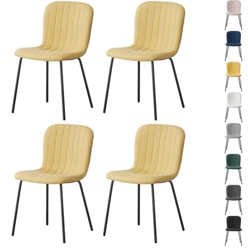 Image of mcc direct Set of 4 Soft Fabric Dining Chairs with Upholstered Seat and Metal Legs for Dining Room, Living Room and Kitchen Room - New Bella (Yellow)