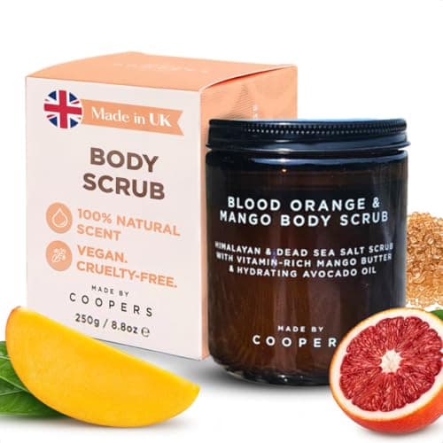 Image of Made by Coopers Blood Orange & Mango Body Scrub | Exfoliating Body Scrub with Mango Butter, Avocado Oil & Dead Sea Salt | Organic Skincare for Soft & Nourished Skin | Vegan & Cruelty Free | 250g