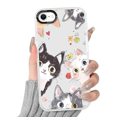 Image of Phoona Transparent Cute Cat Phone Case for iPhone 8/SE 2022/7/SE 2020 4.7",Cartoon Aesthetics Pattern Design Soft Silicone Clear Cases,Shockproof Bumper Protector Matte Girls Women Cover,for iPhone 7