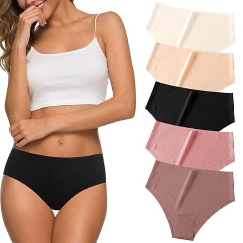 Image of 5 Pack Seamless Underwear for Women No Show Hipster Bikini Panties Mid Rise Cheeky Breathable Soft Invisible Briefs (UK, Alpha, XS, Regular, Regular, 5 Color Packs)