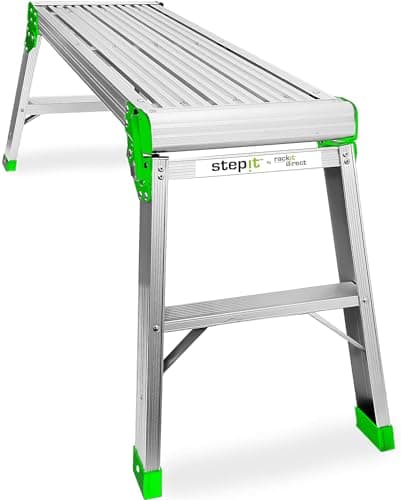 Image of Hop Up Work Platform Ladder Aluminium Folding Step Up Bench - StepIt 150kg Foldable Decorating Working Stand, 760x420mm with Safety Lock, EN131 Certified