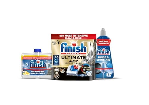 Image of Finish Ultimate Plus Infinity Shine Dishwasher Tablets bulk 73 Dishwasher Tabs + Dishwasher Machine Cleaner Lemon 250ml + Dishwasher Rinse & Shine Aid 400ml, For Drier Glasses and Spot Prevention