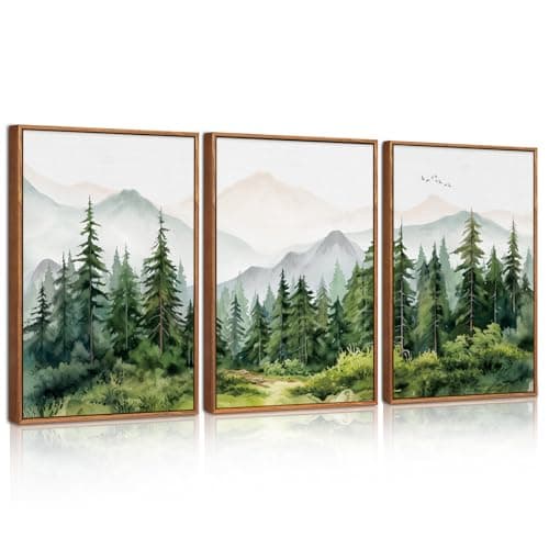Image of CHDITB 3PCS Mountain Woodland Wall Decor,Green Forest Framed Canvas Wall Art,Nature Scenery Modern Wall Decor,Mountain Wall Painting,Modern Woodland Landscape Art Print for Living Room Bedroom30x40cm