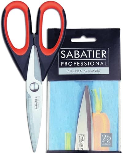 Image of Sabatier Professional All Purpose Kitchen Scissors – Heavy Duty 22cm Stainless Steel Cooking Shears with Soft Grip Handles. Perfect for Meat, Poultry, Herbs, Vegetables & Packaging. Dishwasher Safe