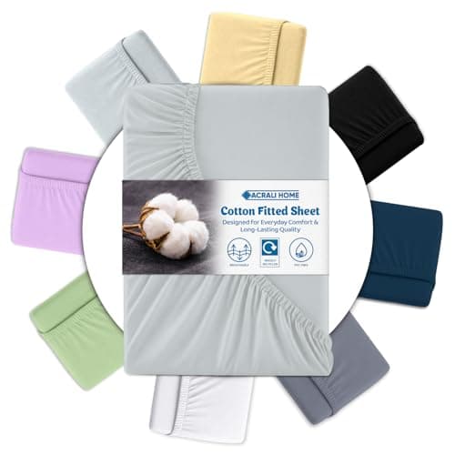 Image of Acrali Home Silver Egyptian Cotton King Size Fitted Sheets 150x200 cm - 200 Thread Count, Deep Pocket - Ultra Soft Hotel Quality, Breathable & Hypoallergenic Bottom Bed Sheet