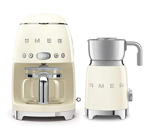 Image of Smeg DCF02US 50's Retro Style Drip Filter Coffee Maker Bundle with Smeg MFF01 Milk Frother (Cream)