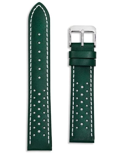 Image of Buckle & Stitch Perforated Leather Rally Strap | 20mm Green | Genuine Calf Leather Racing Watch Band | Spring Bars and Tool Included (20mm, Green)
