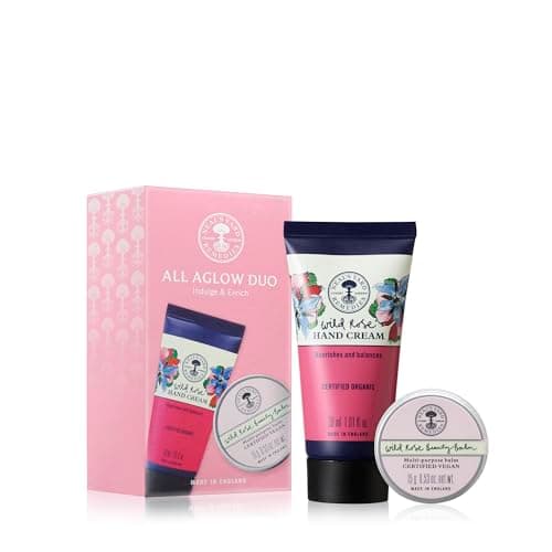 Image of Neal's Yard Remedies All Aglow Gift Set, Wild Rose Beauty Balm & Hand Cream, Radiant and Nourished Skin, Vegan & Cruelty-Free, Set of 2