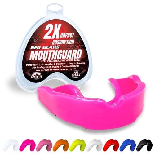 Image of Mouthguard, Adult and Junior Gum Shield Slim Fit with Case for Boxing, Martial Arts, Judo, MMA, Rugby, Karate, Hockey and Other Contact Sports (Neon Pink, Junior (Under 11))