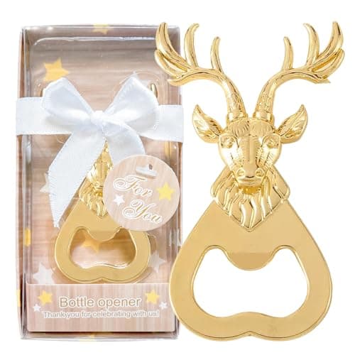 Image of Deer Antler Beer Bottle Opener Gold, Funny Bottle Opener Gifts for Men, Him, Dad, Husband, Hunters, Premium Metal Beer Opener in Gift Box for Christmas, Birthday, Father's Day