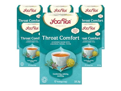 Image of Yogi Tea, Throat Comfort, Organic Herbal Tea, Naturally Caffeine Free, Blend of Liquorice, Fennel and Thyme, 6 Packs x 17 Tea Bags (102 Teabags Total)