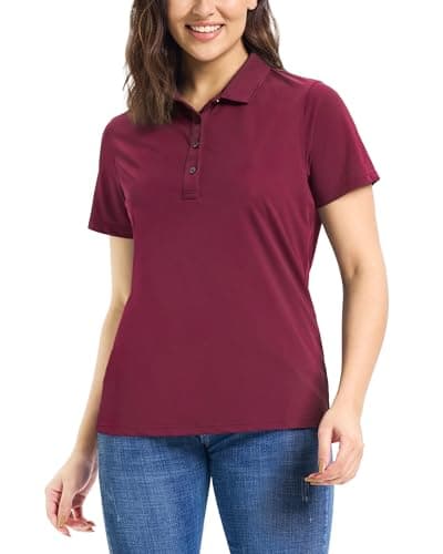 Image of 33,000ft Women's Polo Shirt Short Sleeve Breathable Golf Polo Moisture Wicking Polos Ladies Quick Dry Polos Outdoor Sports Athletic Tennis Performance Stretch T-Shirt for Work Casual Dark Red M