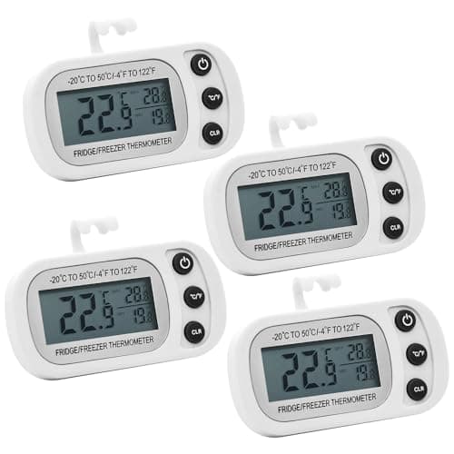 Image of SGZIOO 4 PCS Fridge Thermometer Digital, Freezer Thermometer with LCD Display, °C/°F Function, 3 Placement Choices Fridge FreezerThermometer for Bedroom, Office, Cellar