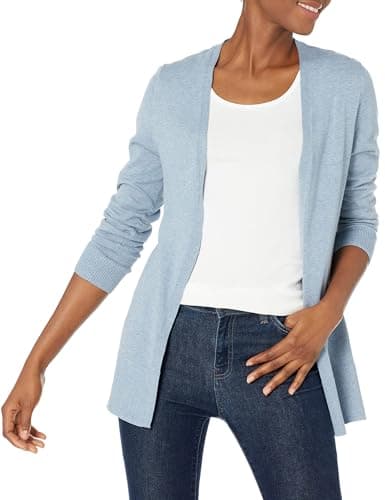 Image of Amazon Essentials Women's Lightweight Long Open-Front Cardigan (Available in Plus Size), Indigo Blue Heather, L
