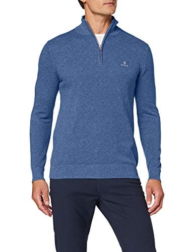 Image of GANT Men's Cotton Pique Half Zip Jumper, Denim Blue Mel, XXL