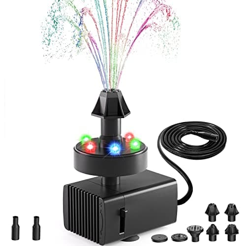 Image of SZMP 24-Hours Working Pond Fountain Pump,Bird Bath Fountain Pump with 7 Nozzles for Outdoor,Garden,Pond,Aquarium,Fish Tank,Adjustable Water Pump with 16.4Ft Power Cord and Adapter(UK Plug)
