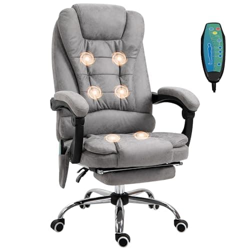 Image of Vinsetto Ergonomic Massage Office Chair with 6-Point Vibrating & Heated Lumbar Support, Executive High Back Computer Desk Chair with Footrest, 135° Reclining, Breathable Microfiber Fabric, Grey