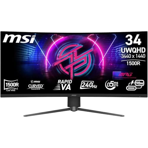 Image of MSI MPG 346CQRXF X24 34-Inch UWQHD 1500R Gaming Monitor, 3440x1440 Rapid VA, 240Hz, 0.5ms, DisplayHDR 400, KVM, HDMI 2.1, DP 1.4a, USB C (98W PD), Frame-less, Tilt/Height Adjustable, Black