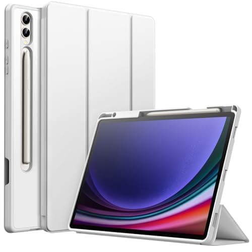 Image of JETech Case for Samsung Galaxy Tab S10 Plus/Tab S9 Plus 12.4 Inch with S Pen Holder, Soft TPU Tri-Fold Stand Protective Tablet Cover, Support S Pen Charging, Auto Wake/Sleep (White)