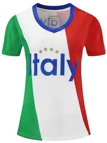 Image of Women Football Jersey Sports Fans Outdoor Soccer T-Shirts Athletic Slim Fit Activewear Tops Italy S