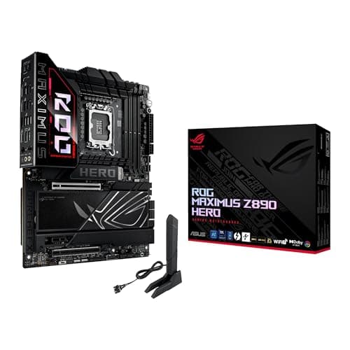 Image of ASUS Intel ROG Maximus Z890 Hero ATX motherboard, 22+1+2+2 power stages, DDR5 slots, PCIe 5.0 with full support for next-gen GPUs, six M.2 slots, WiFi 7, AI Overclocking, PCIe Slot Q-Release Slim