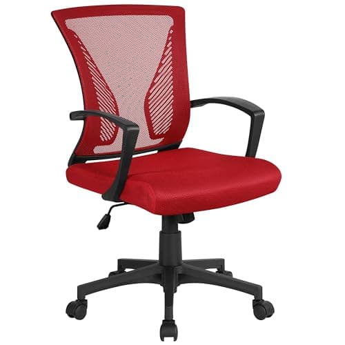 Image of Yaheetech Ergonomic Office Task Chair Adjustable Mesh Computer Swivel Chair with Back Support and Height Adjustable for Home Study Red