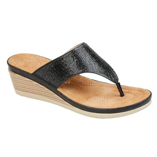 Image of Cipriata L238A-6 SANDRA Womens Toe Post Diamonte Wedge Sandal Black Sparkle size 6 UK