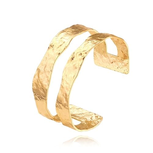 Image of CANEVINKA Statement Hammered Gold Cuff Bangle Bracelet Boho Chunky Stackable Bracelets Dainty Adjustable Gold Wide Bracelets for Women