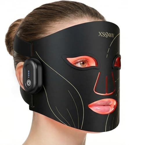 Image of XSSNVV LED Face Mask Light Therapy Cordless with Red Blue Amber & 850nm Near Infrared, Foldable Silicone Face Mask for Home Travel Use 10-Min Skin Care for Blemish-Prone, Redness-Prone, Dull Skin
