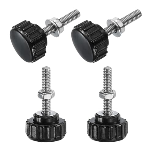 Image of sourcing map 4 Sets Knurled Knobs Thumb Screws with Nuts Washers, Metric M4 x 20mm Male Thread 18mm Plastic Head, 304 Stainless Steel Stud Hand Knobs Clamping Thumbscrews Handles, Black