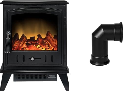 Image of Adam Aviemore Electric Stove in Black with Angled Stove Pipe