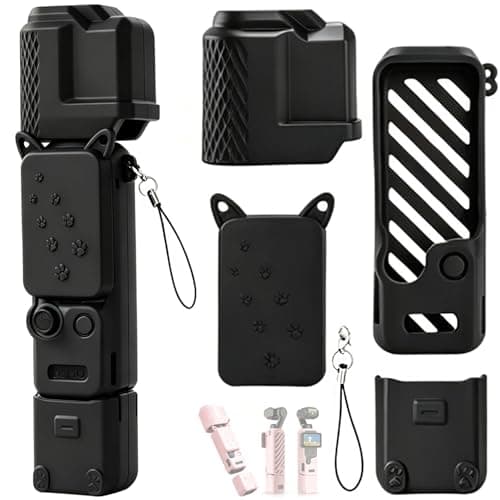 Image of Honbobo Protective Case for DJI Osmo Pocket 4, Silicone Case for Osmo Pocket 4 Camera/Lens/Screen/1/4" Thread Handle, Lens Screen Protector Silicone Protective Cover for DJI Osmo Pocket 4 (Black)