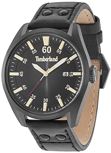 Image of Timberland Men's Quartz Watch with Black Dial Analogue Display and Black Leather Strap 15025JSB/02