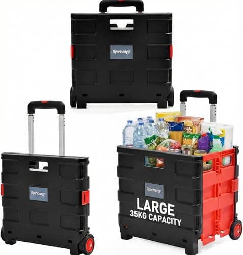 Image of Rainberg Heavy Duty Folding Trolley Box Cart, Folding Shopping Trolley and Shopping Crate, Folding Boot Cart, Large Size, Folds Flat, Capacity 35kg (Large)