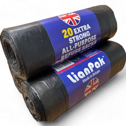 Image of 40pcs Lianpak Heavy Duty Extra Strong, Drawstring, 120L All-Purpose Large Refuse Sacks, Bin Bags, Bin Liners, Recycled, Tear Resistant, Every Day, Household, Kitchen, Commercial,20 Bags/Roll, 2 Rolls