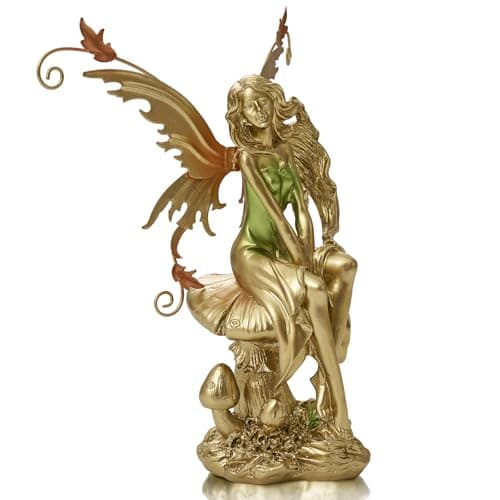 Image of FOLKOR LIFE Resin Fairy Statue for Home Decor, Hand-Painted Graceful Fairy Sculpture Flower Fairy Figurine for Living Room, Bedroom, Office Decor, Thoughtful Gift for Women, Girls (Sitting)