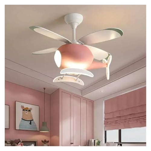 Image of HYSJDMNC Cartoon Ceiling Lamps for Room Helicopter Fan Chandelier for Children's Bedroom Indoor Led Lights Fixture Luster Hanging Light(Pink)
