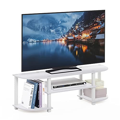 Image of Furinno TURN-S-TUBE TV Stand, Wide Entertainment Center, TV Console for TV up to 55 Inch, for Living Room, Bedroom, White