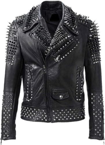 Image of Brando Leather Jacket - Punk Rock Jacket Men - Spiked Jacket - Mens Leather Jackets Black