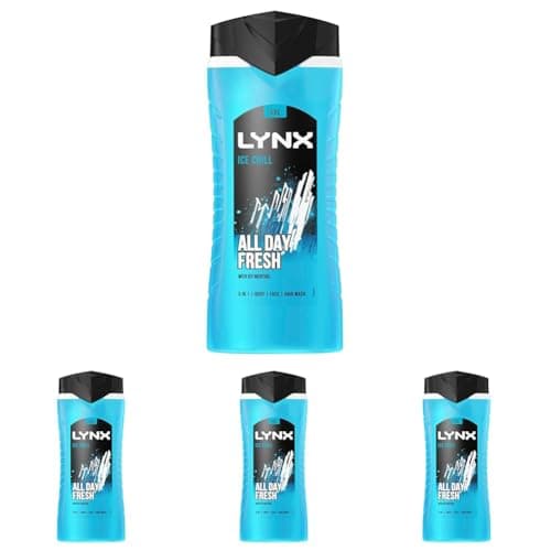 Image of Lynx Men Ice Chill 3-in-1 Hair, Face and Body Wash Shower Gel with plant-based prebiotics and 5x more moisturisers** 500 ml (Pack of 4)